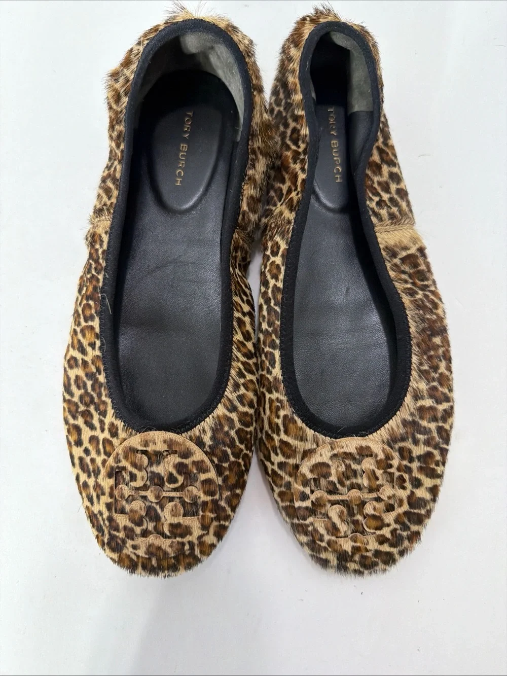 Tory Burch REVA TRAVEL BALLET FLATS Shoes PRINTED HAIR LEOPARD US 6 VGC